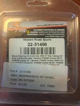22-51496 All Balls Yamaha/arctic Cat/kawasaki Wheel Bearing Kit New