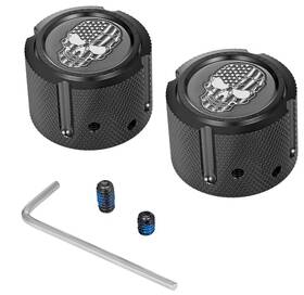 Skull-fd28-fac-bk Figurati Designs Fd28-fac-bk Front Axle Nut Cover-black With Contrast Cut