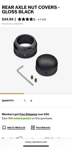 43000109 Harley-davidson Rear Axle Nut Covers - Gloss Black Part #