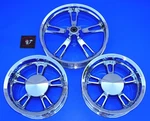 Harley Freewheeler Chrome Wheels With Willy Shiny Hubcaps * Exchange Program. Fixed Price $1645.00.