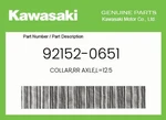 Kawasaki Genuine Collar,rr AXLE,L=12.5 92152-0651. Fixed Price $20.37.