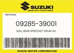 Suzuki Genuine Seal, Rear Sprocket Drum Oil 09285-39001. Fixed Price $12.50.