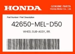 Honda Genuine Wheel Sub-assy., Rr. 42650-MEL-D50. Fixed Price $798.62.